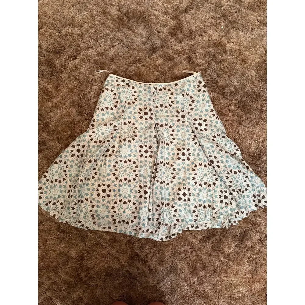Vintage Banana Republic Y2K Silk Geometric Mosaic A-Line Skirt Boho Chic Twee